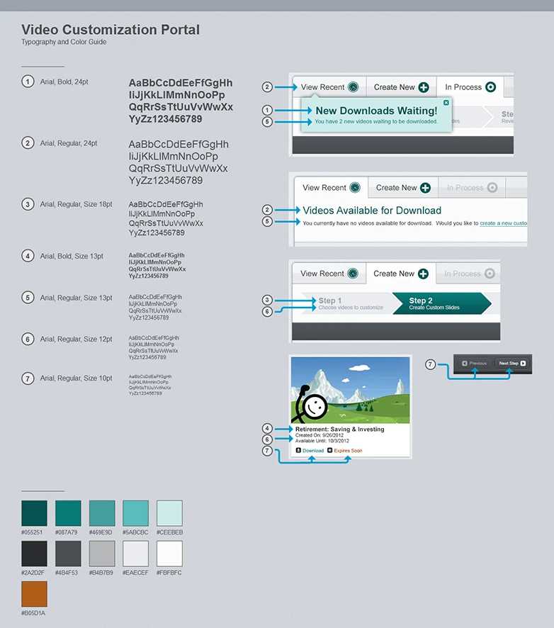 LPL Video Customization Portal style guide with technical design specifications.