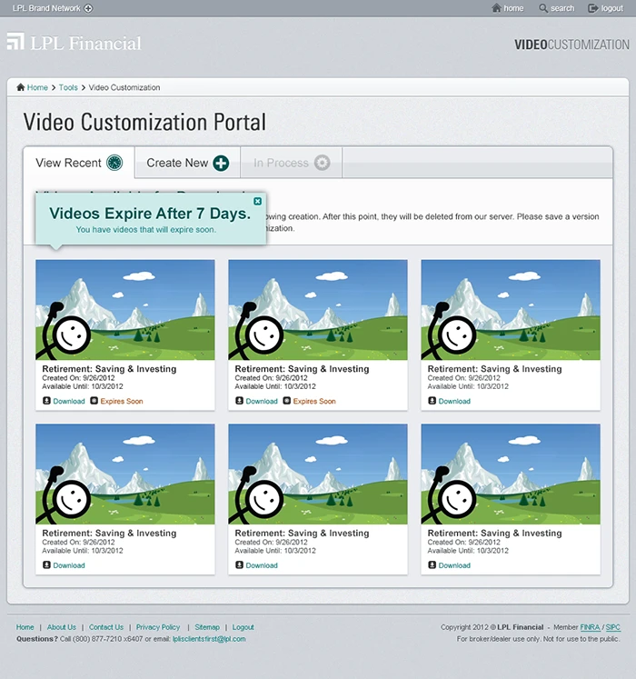 Visual design of the main dashboard user interface with videos waiting for download.