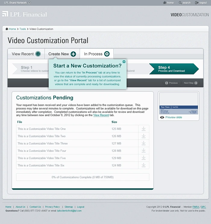 Visual designlayout of Step 4: A display of the current status for all videos currently processing.