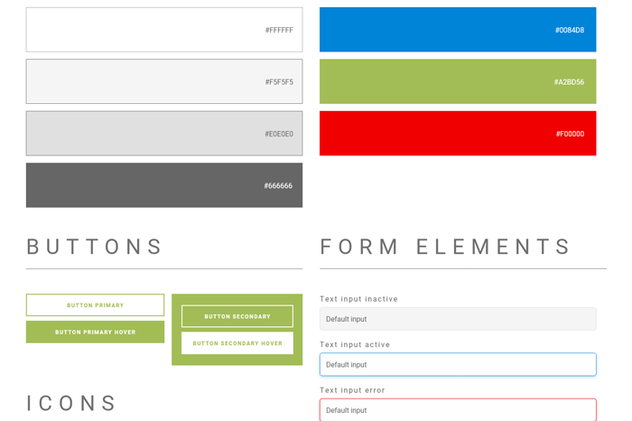 Components from the Tidy Hero style guide, including colors, buttons, and form elements.