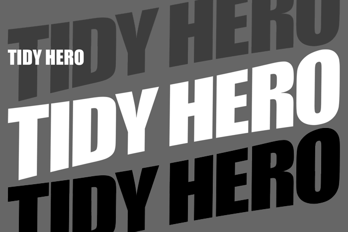 Basic Tidy Hero logo with two variations in shades of white, gray, and black on a dark background.