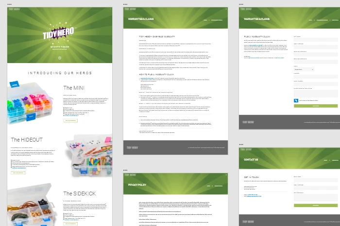 Different layouts for desktop computers from the Tidy Hero website placed next to one another.
