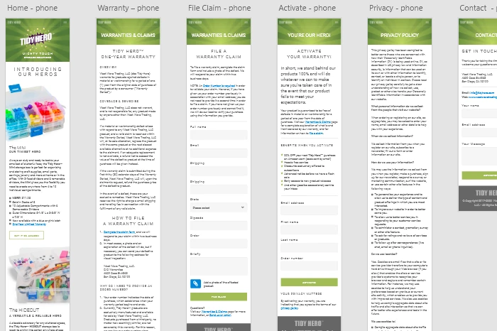 Website design showing mobile artboards created in Adobe XD