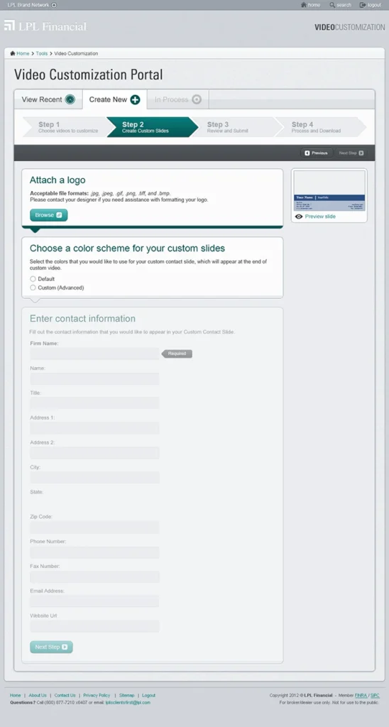 Web app user experience visual design for customization, Step 2